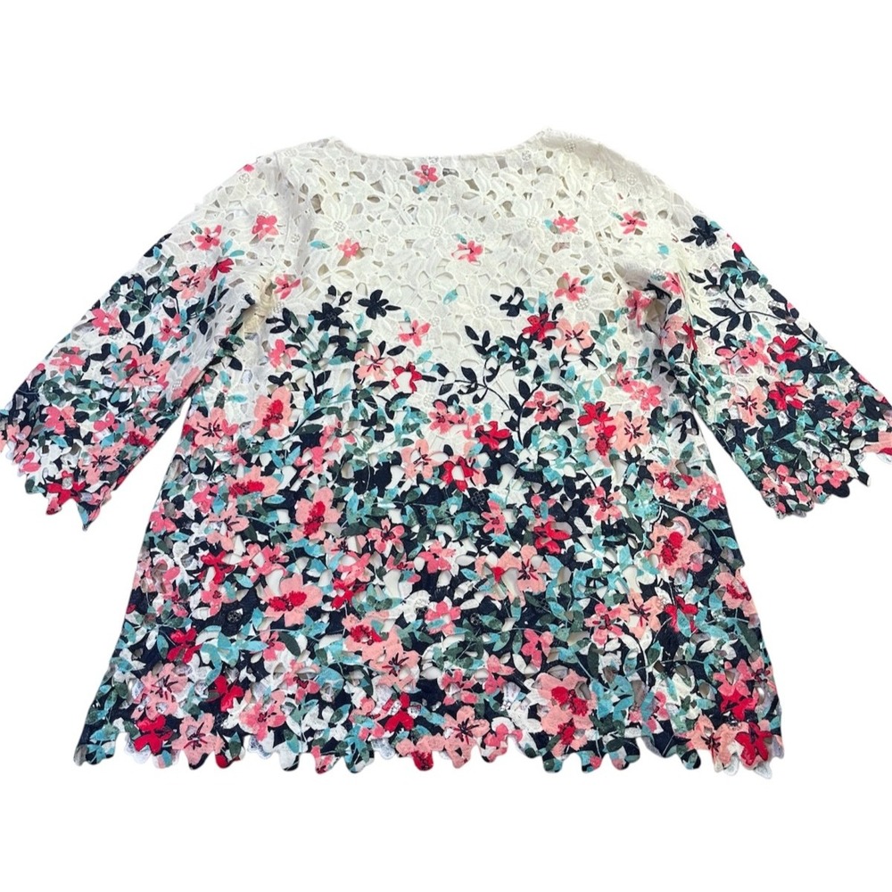 Charter Club Floral Print Eyelet Lace Ivory Blouse & Cami sz S Cottagecore - Picture 12 of 16